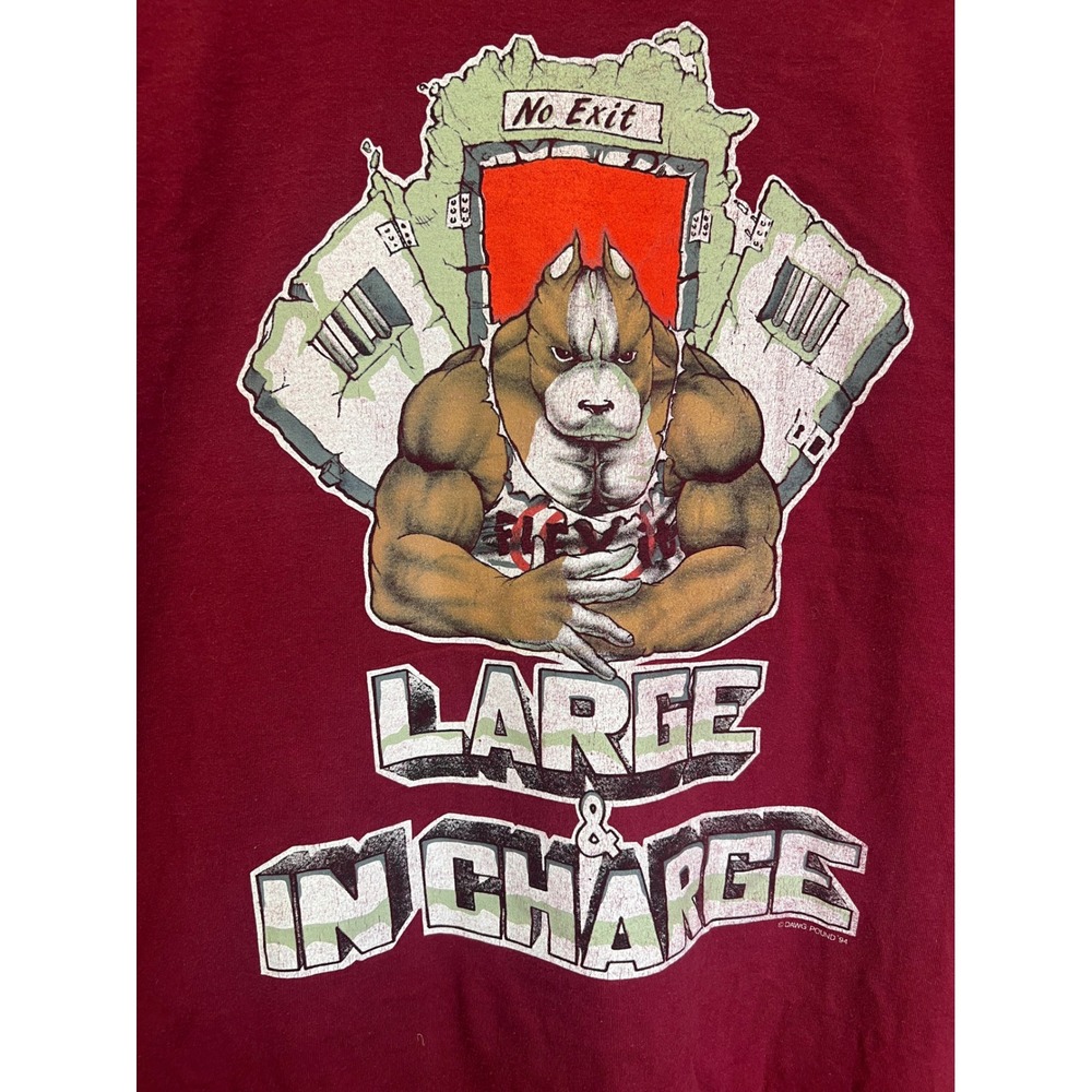 Vintage 1994 Dawg Pound Large & Charge Pitbull T Shirt XL Maroon Single Stitch - Picture 1 of 4